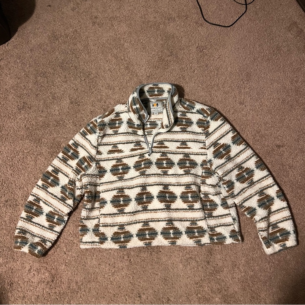 Women's Patterned Zip-Up Jacket - Cream and Brown